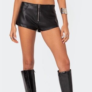 Edikted Black Zippy Faux Leather Micro Shorts